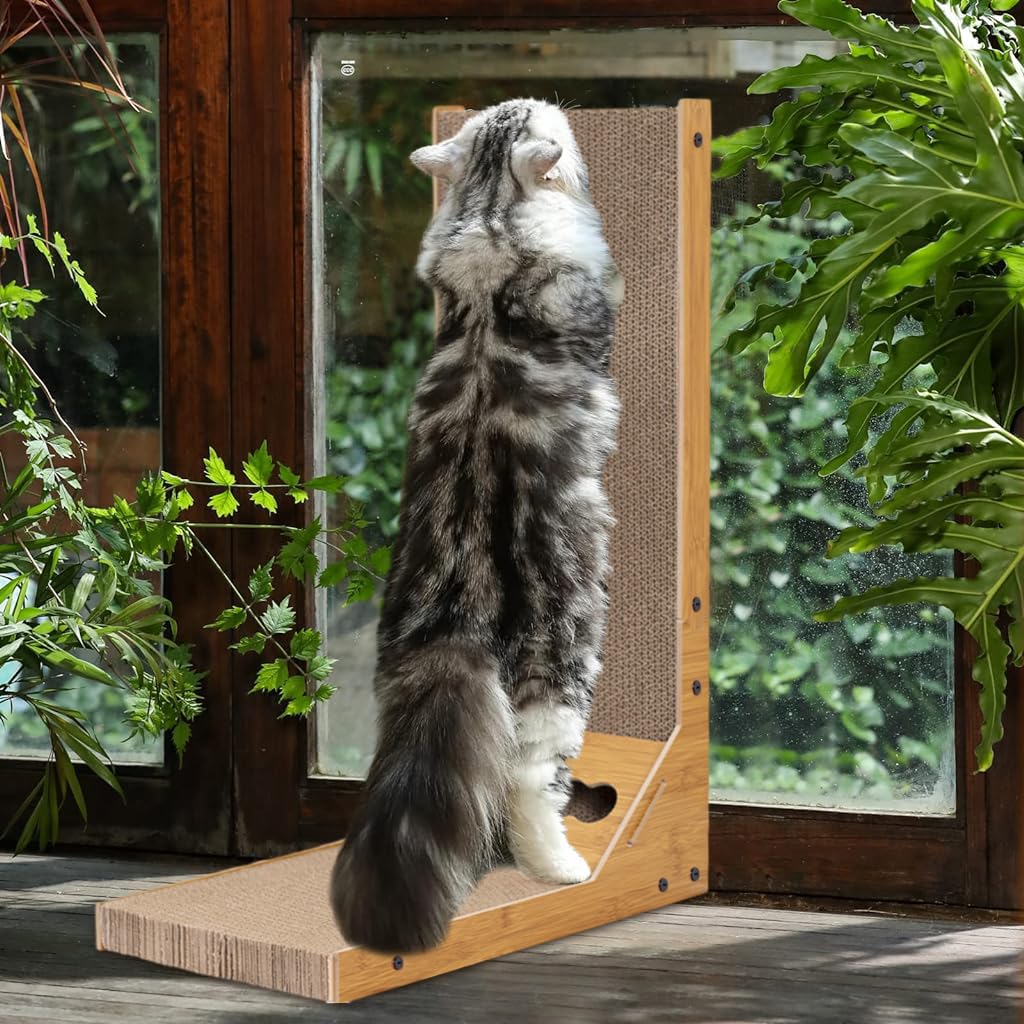 Qpets Cat Scratcher with Bell Toy 26.8 Inch Stand-up Cat Scratcher Premium Cardboard Scratcher for Cat Cardboard Scratcher Cat Toy Qpets Cat Scratcher with Bell Toy 26.8 Inch Stand-up Cat Scratcher Premium Cardboard Scratcher for Cat Cardboard Scratcher Cat Toy